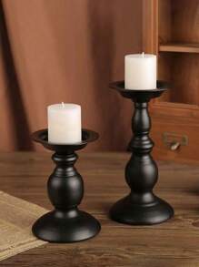 1pc/3pcs Matte Black Pillar Candle Holder, Metal Candlestick Candle Holder Stand, Home Coffee Table Decor, Decorations Centerpiece For Dining, Living Room