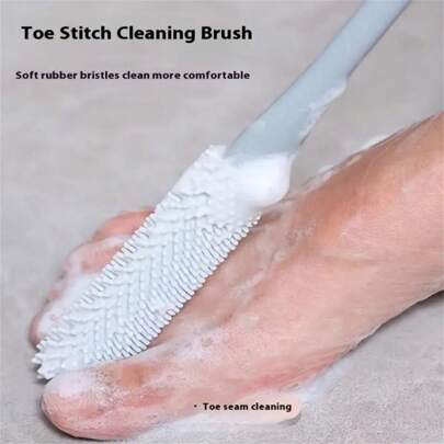 Long Handle Foot Scrub Brush - Soft Silicone Exfoliating Massage Cleaner For Back Scrubbing, Non-Slip Grip, Manual Operation, Bathroom, Foot Spa, Shower Accessory For Gentle Skin Exfoliation And Relaxation