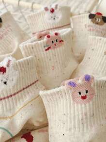 5双装女士袜子可爱卡通袜子春秋低帮船袜适合日常穿着 - 彩色 - 查看 5