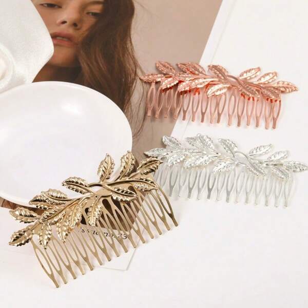 2 stuks modieuze bruidsblad haarkam accessoire, elegante legering goud zilver roségoud haarspeld haardecoratie cadeau, anti-vervaging, geschikt voor festivals, feesten, bijeenkomsten, ballen, foto-rekwisieten, haaraccessoires, bruiloften, bruidshaarstyling, zijkam
