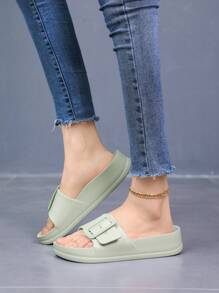 欧美风格单扣 EVA 厚底拖鞋，休闲舒适户外人字拖，双扣轻便防滑女士沙滩凉鞋 - 薄荷綠 - 查看 2