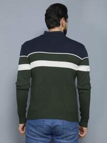 Men's Knitted Sweater Round Neck Autumn Winter Cold Weather Top - Army Green - View 3