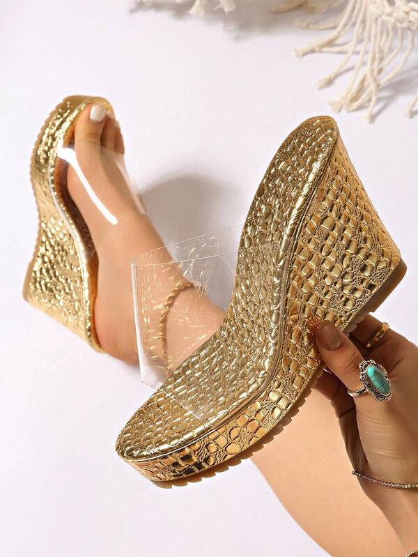 2024 New Arrival Women's Platform Wedge Sandals, Summer Transparent Strap Waterproof Thick Bottom High Heel Slippers, Plus Size