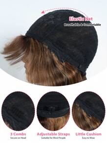 人发挑染波浪假发带刘海全机织无胶假发金色混合棕色无蕾丝可戴可戴 180% 浓度巴西雷米假发适合女性日常使用