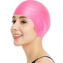 Aleefa 1pc Black Waterproof Silicone 3D Swim Cap For Swimming Pool & Beach - Pink - View 3