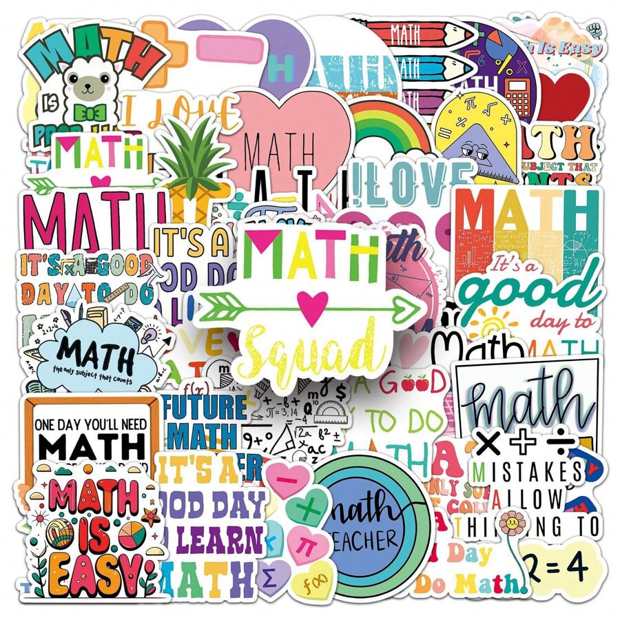 50 szt. naklejek matematycznych na butelkę z wodą, laptopa, Hydro Flasks, etui na telefon, album ze zdjęciami, skuter, rower, prezenty świąteczne
