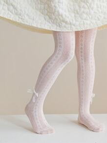 1pc Girls Bowknot Solid Leggings, Breathable Mesh Tights, Suitable For Daily Wear With Skirts And Shoes, Spring/Summer - Multicolor - View 3