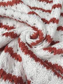 Áo vest len móc kẻ sọc dành cho nữ, kiểu dáng nhẹ, cổ tròn, viền bèo nhún, tay ngắn, thích hợp cho mùa hè. - Nhiều màu - Xem 9