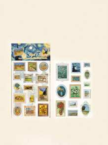 MOCARD 2 件/包复古欧洲绘画风格硬卡贴纸，创意美学贴纸，DIY 装饰剪贴簿工艺用品，个性化礼物，学校文具 - 藍色 - 查看 10