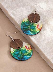 1 Pair Bohemian Style Colorful Wooden Beach Tree, Crescent Moon, Bow Knot & Flower Pendant Fashion Creative Drop Earrings
