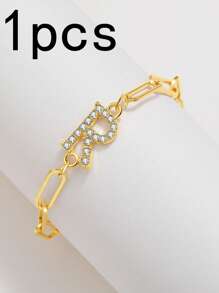 1pc New Gold 26-Letter Paper Clip Bracelet, Fashion Simple Rhinestone Bracelet, Material Alloy, Spring And Summer Fashion Bracelet - Letter Jewelry - View 13