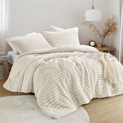 Fluffy Ribbed 2/3 Pieces Cord-Textured Bedding Comforter Set,Plush 300 Gsm Fabric For Weighty Durability And Softness Comforter Sets,2 Pieces Set For Twin-Twin XL Size,3 Pieces Set For Full-Queen-King-CAL King Size,Cozy All-Season Home Textile For Stylish Home Bedroom Décor,Modern Room Decor,Summer Prmo, Halloween Christmas Thanks Giving Gifts