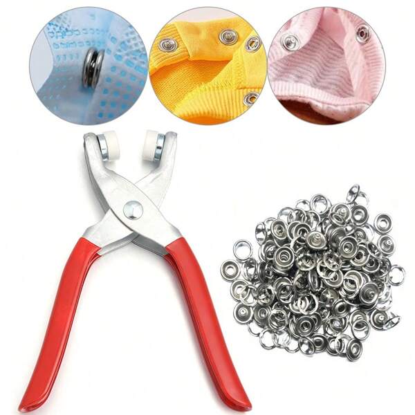 200pcs Metal Sewing Buttons And 1pc Snap Fastener Pliers Set - Easy DIY Clothes Buckle Installation
