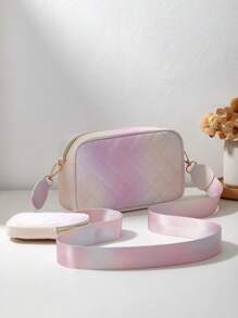 1个女孩迷你波浪纹压花字母收纳包，手机钱包零钱包