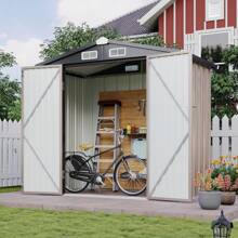 6x4ft Outdoor Storage Shed - Sturdy Construction Metal Tool Shed With Lock Ready Design & Weatherproof Roof | Galvanized Steel Frame Garden Patio Backyard Yard Storage With Espresso Brown Finish - 1 - 查看 1