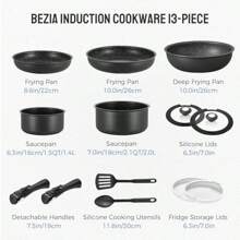 BEZIA Induktions Pfannen Set mit abnehmbaren Griffen antihaftbeschichtetes Pfannenset Für alle Herdarten stapelbares Design spülmaschinen- ofenfest PFAS-frei - Schwarz1 - Übersicht 7