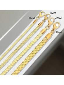 1pc 18K Gold Plated Stainless Steel Flat Snake Chain Necklace For Women, Thick Bohemian Style Gift - Gold - View 10