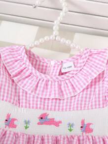 Cute Short Sleeve Elasticated Waist Embroidered Pattern Pink Bodysuit - Pink - View 3