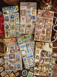 MOCARD 2 件/包复古欧洲绘画精装贴纸，适用于剪贴簿、DIY 装饰拼贴材料、礼品、个性化文具用品、学校用品、返校 - 棕色 - 查看 2