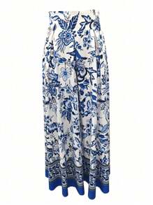 Women Floral Print High Waist Maxi Casual Skirt, Suitable For Holiday