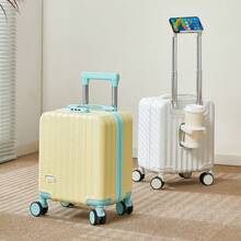 Stylish 14-Inch Lightweight Carry-On Rolling Luggage, Small High-Quality Suitcase With Spinner Wheels, Password Lock, Multi-Functional Travel Bag For Photography & Outdoor Travel Holiday Vacation Travel Accessories Summer Travel Essentials - Pink - View 4