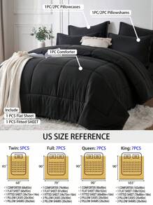 5/7-Piece Solid Colour Checkered Bed Comforter Sets Queen - Soft Microfiber, Lightweight, All-Season, Twin/Full/Queen/King Size Bed In A Bag, Quilt Set With Breathable Fabric And Easy Care,Summer Bedding Set ,Ideal Gift. - màu đen - Xem 3