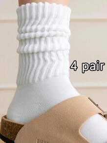 1/2/3/4/5 双装女士罗纹中筒/踝袜，纯色，舒适，简约风格，适合女士日常穿着，亦可作为圣诞礼物 - 常規款 - 查看 24