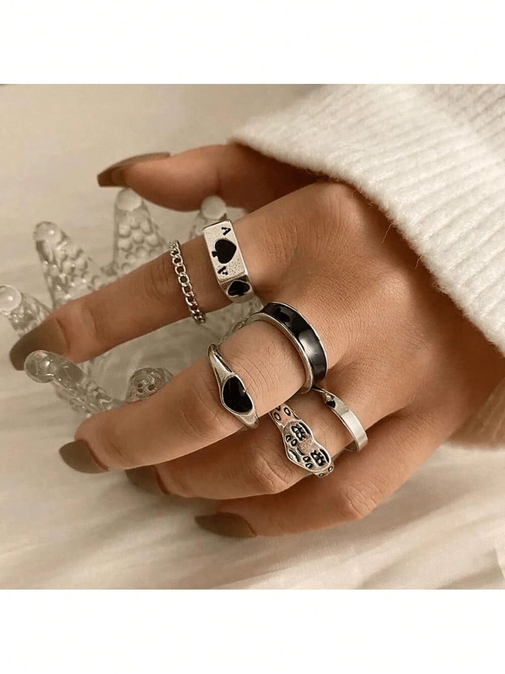 Custom Design Ring Set For Women Fashion, Unique And Punk Women Jewelry, Fashion Accessories, Christmas Gifts - Bạc - Xem 1