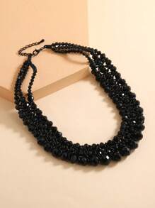 1 件黑色铝质编织水晶经典优雅三排围兜项链，适合女士，百搭配饰，适合派对、节日、礼物