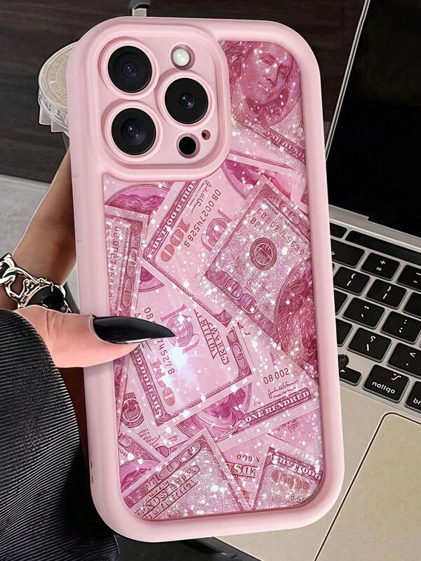 Money 1pc Pink Banknote Pattern Matte TPU Phone Case, Suitable For IPhone 16 15 14 13 12 11 Pro Max