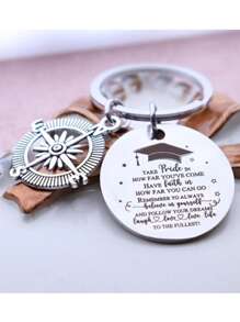 Graduation Gift Compass Keychain For Him/Her, Class Of Student Inspirational Keyring, Stainless Steel, Casual, Cute, Elegant, Suitable For Graduation Party Car Accessories Bag Charm School