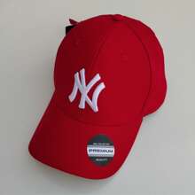 Women's Men's Curved Brim Baseball Cap Adjustable Baseball Street Cotton Embroidery - Red and White - View 4