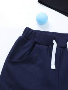 Set da 3 pantaloncini estivi casual da ragazzo, tinta unita, con tasche e laccio, per uso all'aperto