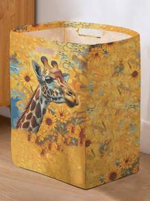 1 Rectangular Storage Basket With Giraffe Print Pattern, Foldable Box With Handle, Dirty Clothes Basket, Suitable For Living Room And Kitchen Clutter, Ideal For Organizing Socks And Accessories Home Bedroom Clothes Storage Organizer Closet Organization And Storage - Multicolor - View 15