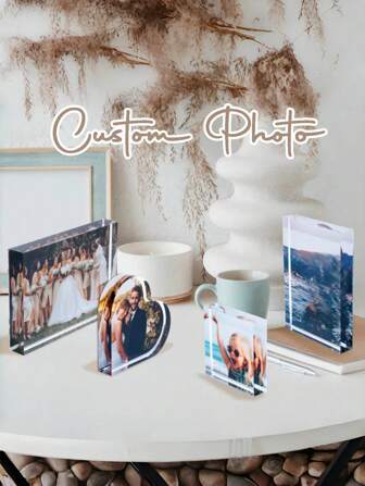 1 pieza Soporte de foto de acrílico personalizado, artesanía de decoración del hogar - Placa de señalización de acrílico con forma de corazón, regalo del Día de la Madre, regalo de foto, bloque de foto de acrílico, regalo personalizado para mamá, pareja, aniversario, ella, recuerdo de fiesta, regalo de inspiración para maestros, suministros de regalo de Navidad