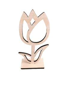 复活节家居餐桌装饰 - 1 套 4 件木质空心花饰，创意木制工艺品，天然木色