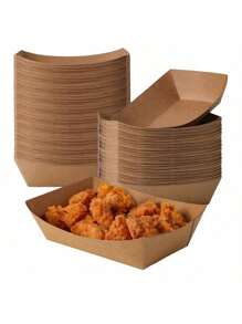 50Pcs/Pack Brown Kraft Paper Food Trays - Heavy-Duty Disposable Food Boats For Fries Nachos Hot Dog Taco BBQ Party Picnic Wedding - Multicolor - View 13