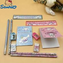 Sanrio Set de 5 piezas/3 piezas de artículos de papelería y regalo con diseños de dibujos animados lindos de Sanrio - Incluye cuaderno, lápiz, regla, sacapuntas y borrador, con Kuromi, Melody, Cinnamoroll. Regalo perfecto para cumpleaños, Navidad o vuelta al colegio (Set de 5/3/1, color y estilo enviados al azar)