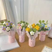1 set DIY de bouquet floral tissé, comprenant tissu et fleurs tissées, vase en plastique, papier cadeau, 5 pièces de fleurs tissées. Convient comme cadeau pour la mère, les amis, l'anniversaire, la fête des mères, la Saint-Valentin, la décoration de la maison
