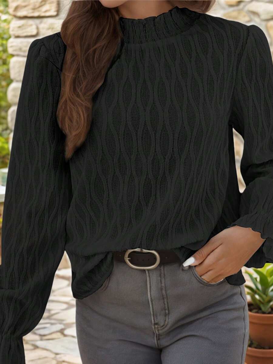 SANOPY Womens Blouses,Blouses For Women Dressy Casual,Blouses For Women Business Casual,Work Blouses For Women,Women's Turtleneck Puff Casual Long-Sleeved Shirt - 黑色 - 查看 1