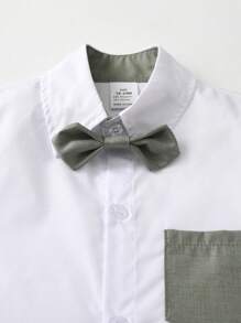 BOARNSEORL 2pcs Young Boys Gentleman Outfit - Short Sleeve Shirt With Bow Tie And Suspender Shorts, Stylish & Outfit For Birthday Party, Wedding, Formal Occasions - Green - View 8