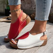 Women's Fashion Open Toe Buckle Decor Breathable Lightweight Casual Beach Holiday Daily Wear Summer Roman Thick-Sole Wedge Sandals