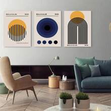 3PCS Canvas Wrapping Frame Bauhaus Abstract Wall Art, Geometric Designs With Circles, Arches, And Bold Colors, Premium Canvas Wall Décor, Ideal For Living Room, Office, Or Modern Spaces.