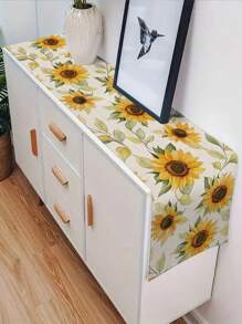 1pc Vintage Sunflower Printed Table Runner, Polyester Floral Home Kitchen Dining Room Decor, Rustic Indoor Outdoor Party Supplies