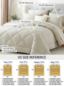 5/7 Piece Solid Color Bed Comforter Set Queen, Creative Geometric Pattern Design, Soft And Comfortable Summer Bedding Set.Bed In A Bag For All Seasons, Includes Comforter, Flat Sheet, Fitted Sheet, Pillowcases,  Ideal Gift.