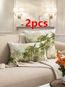 1/2pcs Tropical Rainforest Digital Printing Pillowcase, Coconut Tree Pattern Linen-Like Cushion Cover For Living Room, Bedroom, Sofa, Outdoor Garden Decoration, All Season Pillow Sham, Without Core, 30*50cm, 45*45cm, 50*50cm, 60*60cm - Multicolor - View 13