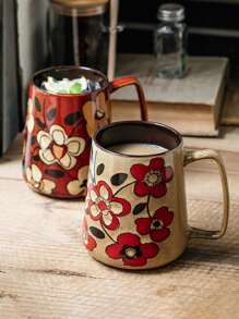 23.67 Oz Hand-Painted Ceramic Mug - Vibrant Floral Design, Microwave Friendly, Insulated, Multipurpose Kitchen & Dining Cup, Kitchen Drinkware | Chinese Aesthetics | Glossy Finish, Coffee Kitchen Decor Back To School