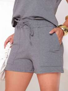 Women's Set In Fleece Fabric Comprising Shorts And Short Sleeve Cropped Top - 灰色 - 查看 3