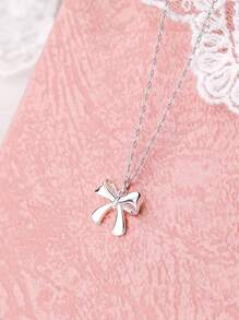 1st Elegante Dame Sieraden Strik Hanger Ketting, 925 Sterling Zilver, Veelzijdig, Sierlijk, Geschikt Voor Dagelijks Gebruik, Feesten En Verjaardagscadeaus