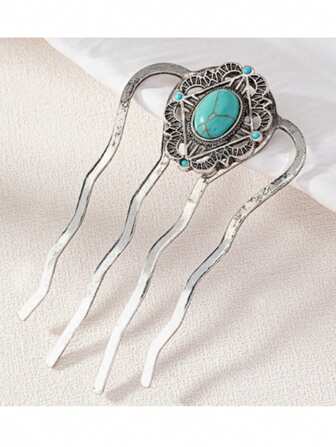 1 Piece Of Minimalist Retro Silver Turquoise Women's Hairpin Hair Combs Combs For Hair Side Comb, Wedding, Hair Accerssories